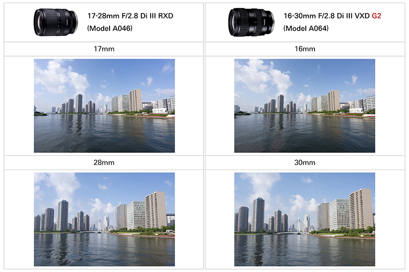 16-30mm F2.8 G2 A064 17-28mm F2.8 A046 angle comparison